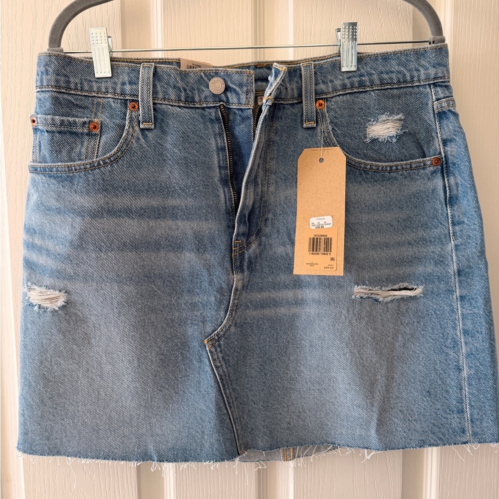 Levi's light blue distressed denim mini skirt